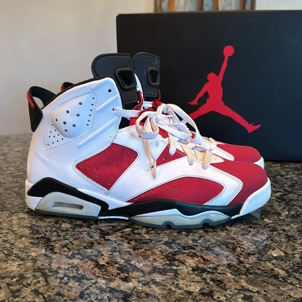 Air Jordan retro 6 Carmine Red and White Sneakers EUC 10.5